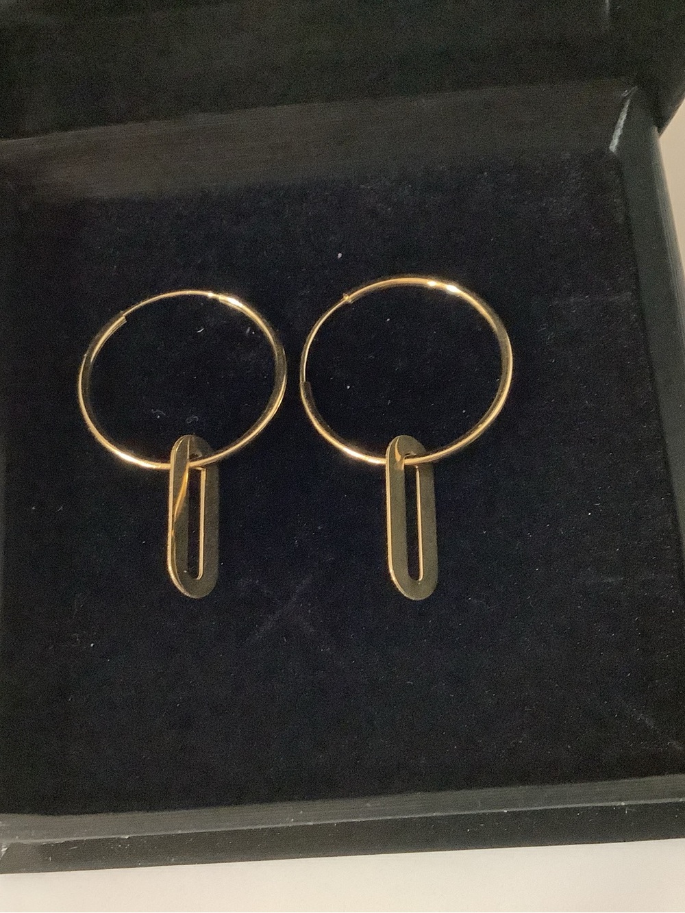 Gold Hoop Drop Earrings with Linear Charm - Women Jewelry Earrings